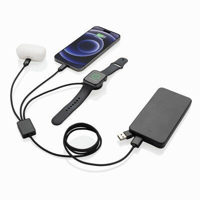 Terra 6-in-1 Charging Cable with Wireless Watch Charger – Apple Watch, Samsung Watch, USB-A, USB-C, Recycled Materials
