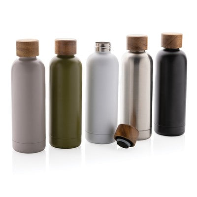 Wood 500ml Thermal Bottle with Custom Logo Branding – RCS Recycled Stainless Steel, Double-Wall Vacuum Insulation