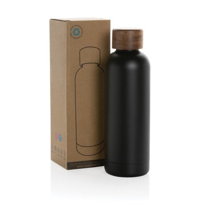 Wood 500ml Thermal Bottle with Custom Logo Branding – RCS Recycled Stainless Steel, Double-Wall Vacuum Insulation
