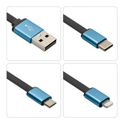 Evelyn Charging & Sync Cable with Logo Branding – USB, Micro USB, USB-C, and iOS Compatibility